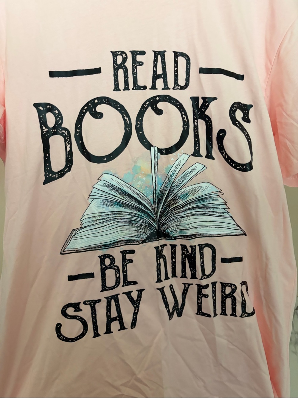 Read Books Be Kind Stay Weird Kids Graphic Tee - Pink. Medium